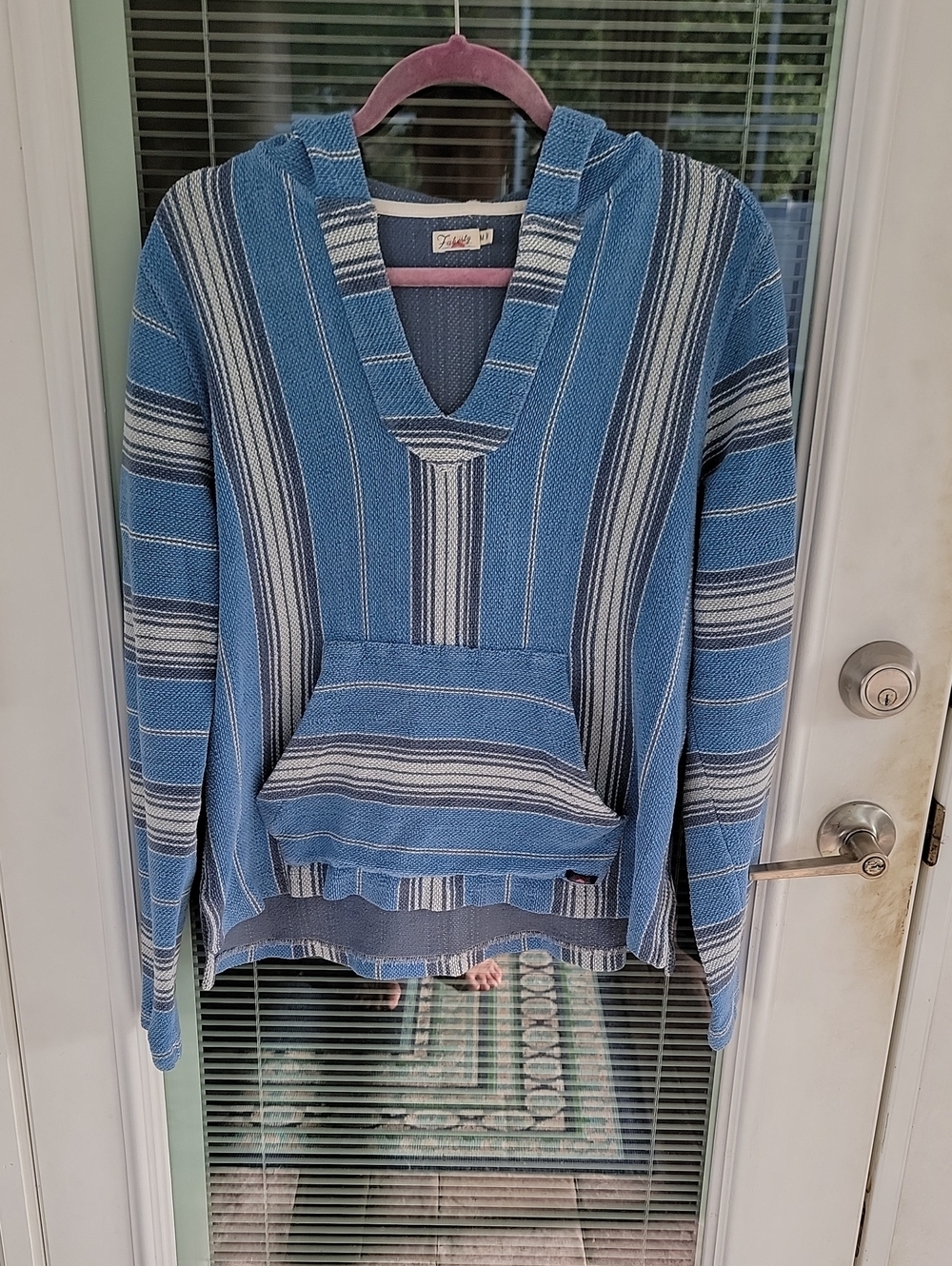 Faherty Terry Hooded Poncho Montauk Blue Serape Sz M - Picture 2 of 13